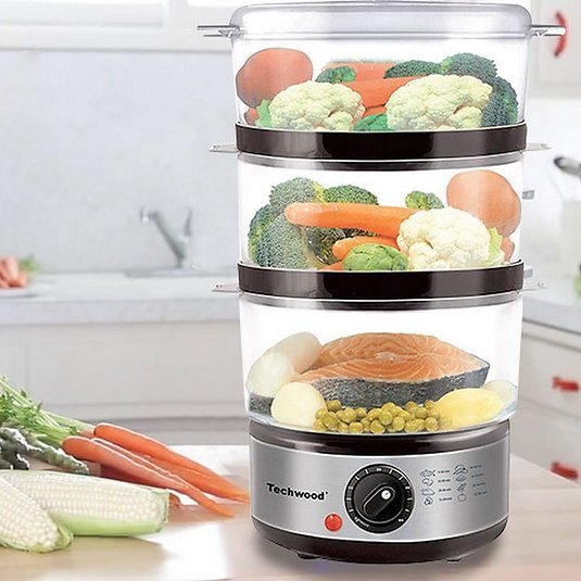 Cuiseur a vapeur INOX 3 Panier - 400 W - 6 L- TCV-364 Techwood – Image 3