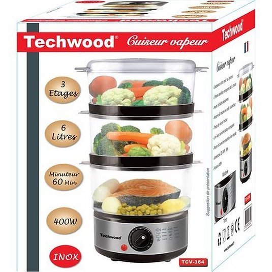 Cuiseur a vapeur INOX 3 Panier - 400 W - 6 L- TCV-364 Techwood – Image 6