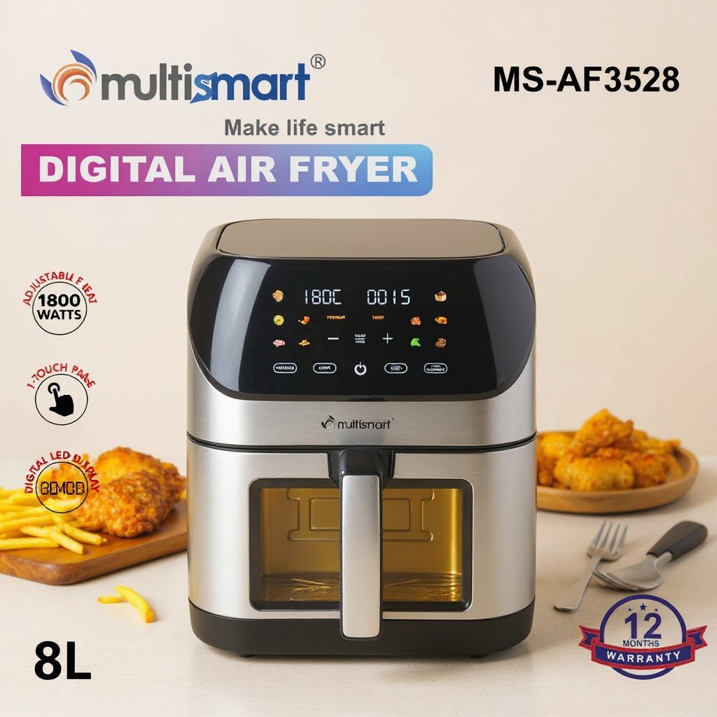 Friteuse inox Sans Huile 8L 1800W Numérique Avec Fenêtre Visible Multismart MS-AF3528 – Image 2