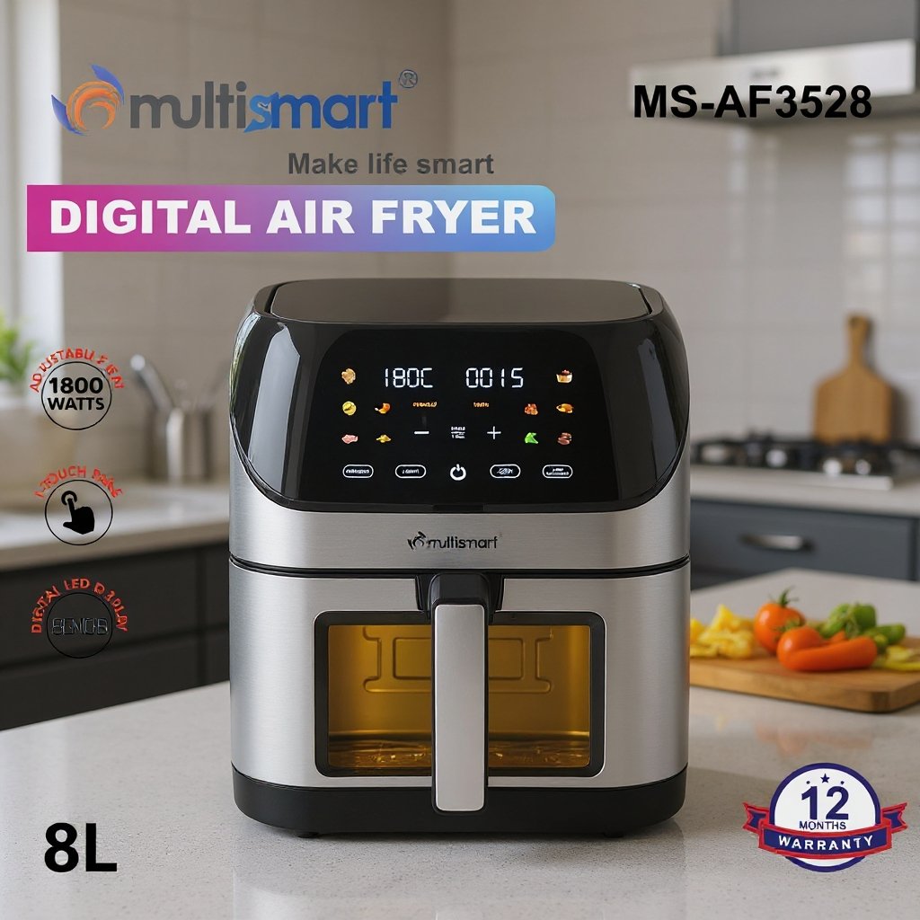 Friteuse inox Sans Huile 8L 1800W Numérique Avec Fenêtre Visible Multismart MS-AF3528 – Image 4