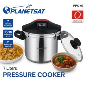 Cocotte 7 L en inox 18/10 - Noir et Rouge + Joint Gratuit + Couvercle En Verre - PlanetSat PPC-07