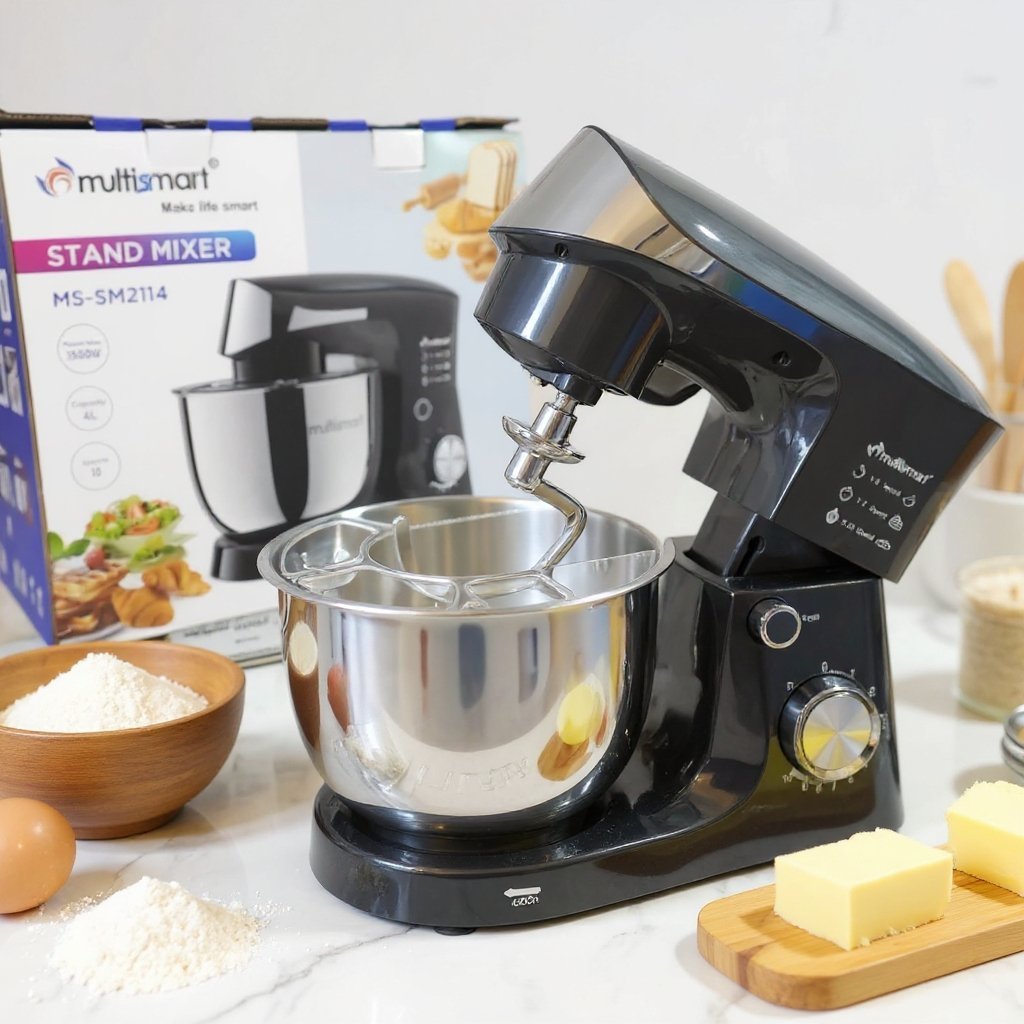 Pétrin 04L 1500W Bol en inox avec 03 Accessoires Multismart MS-SM2114 Gris – Image 2