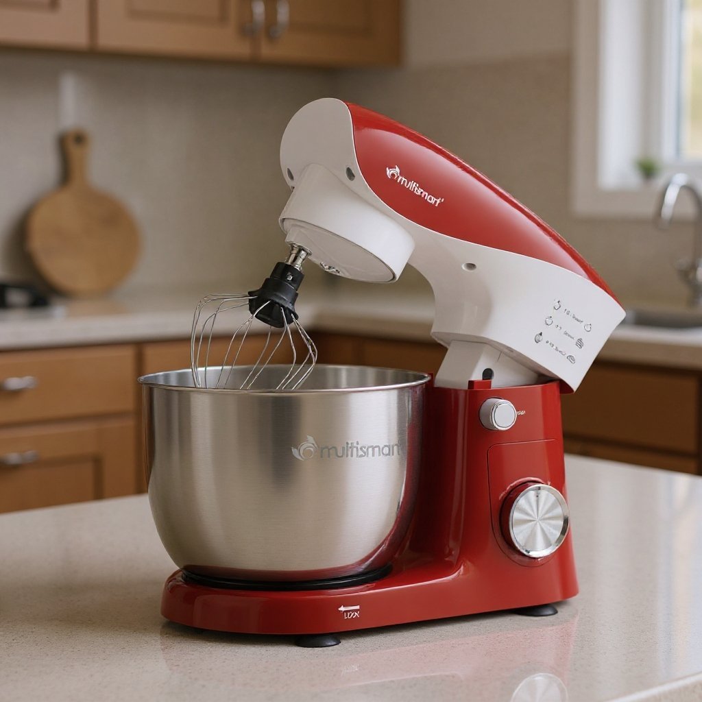 Pétrin 05L 1500W Bol en inox avec 03 Accessoires Multismart MS-SM2105 Noir/Rouge – Image 3
