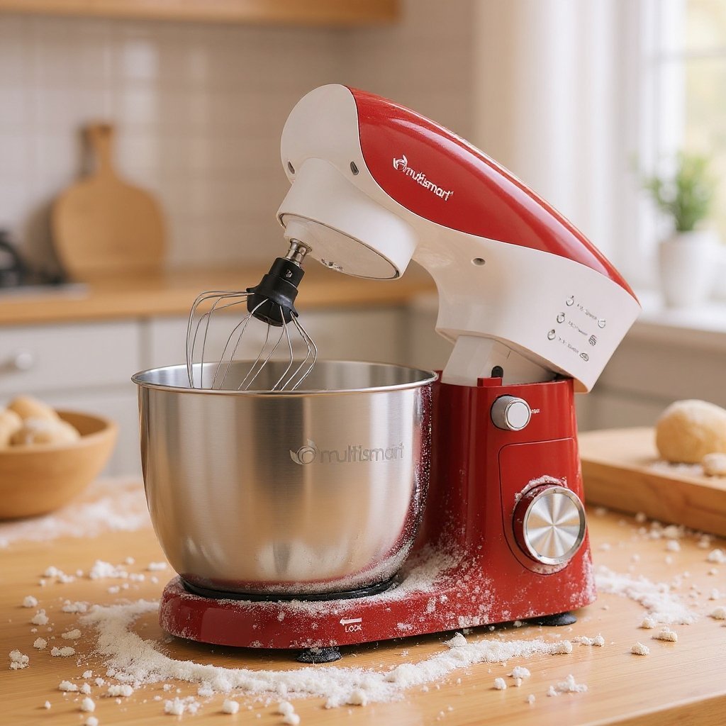 Pétrin 05L 1500W Bol en inox avec 03 Accessoires Multismart MS-SM2105 Noir/Rouge – Image 2