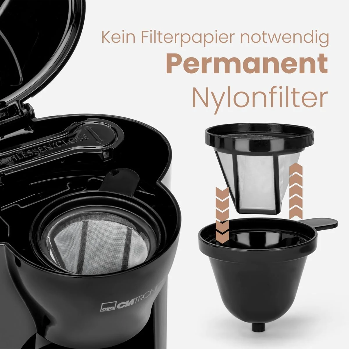 Machine à café1 tasse avec filtre Lavable + tasse en céramique de 140 ml | Petite machine à café à filtre pour les déplacements | Clatronic KA 3356 Noir – Image 4