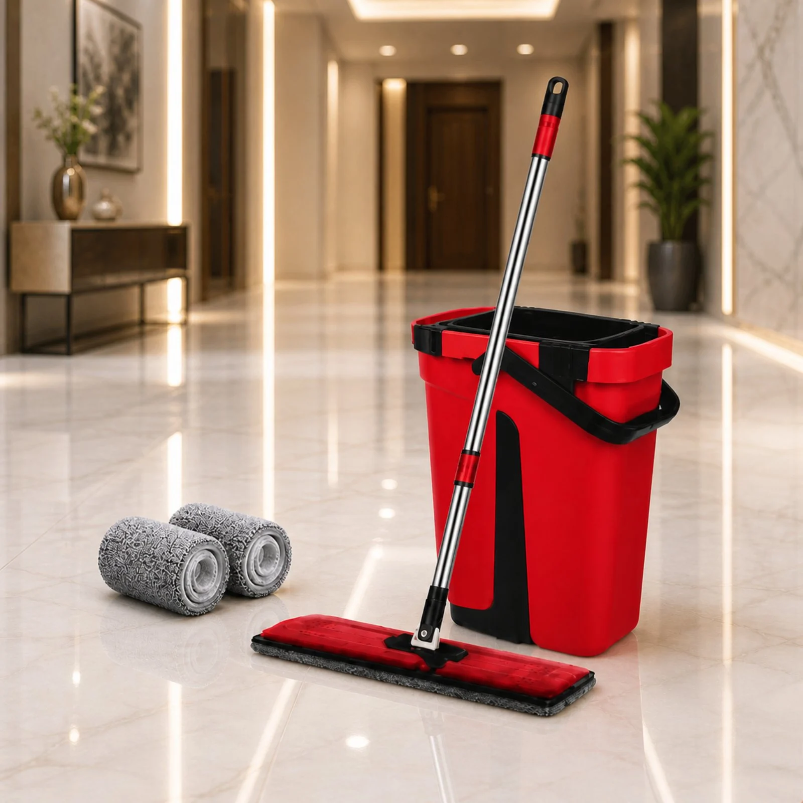 Balai clean magique 2 en 1 avec 2 Recharge Cleantex BM0370 Rouge – Image 2