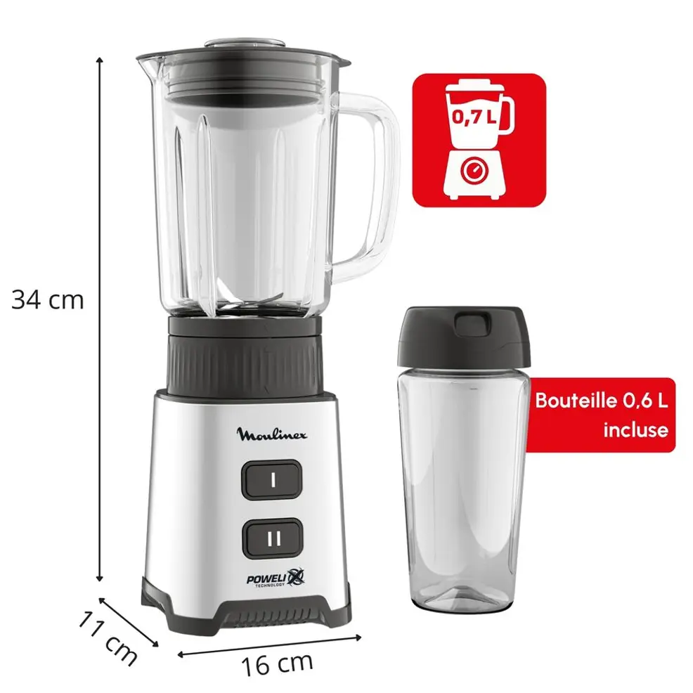 Mini blender Moulinex Original , bol en verre, gourde à emporter, 400 W Moulinex Original LM17GD10 – Image 3