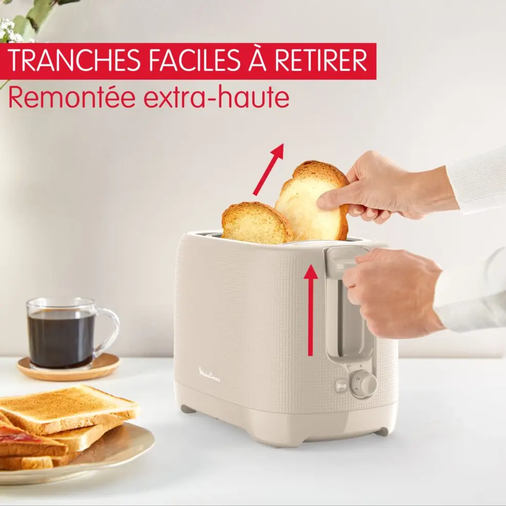 Grille-Pain Moulinex850W À 2Fentes À Largeur Variable Avec 7Niveaux De Dorage Et Fonctions Décong élation Et Morning LT2M0B10 – Image 4