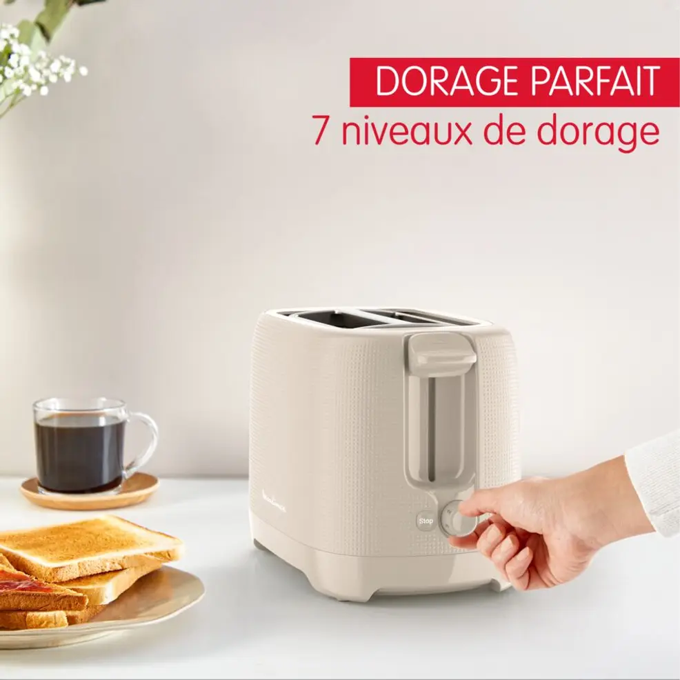 Grille-Pain Moulinex850W À 2Fentes À Largeur Variable Avec 7Niveaux De Dorage Et Fonctions Décong élation Et Morning LT2M0B10 – Image 5