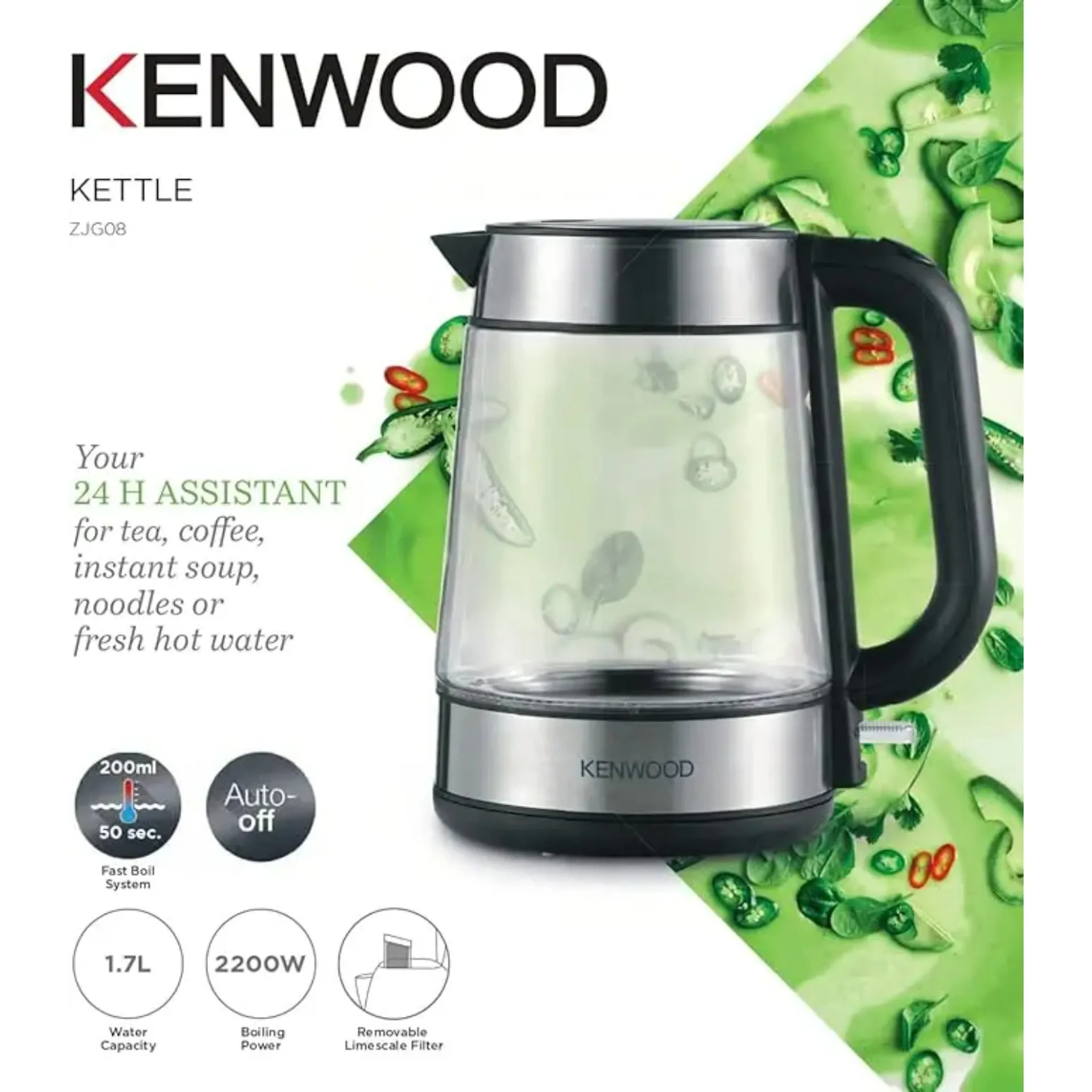 Bouilloire Kenwood en verre 1,7L 2200W Kenwood Original ZJG08 – Image 2